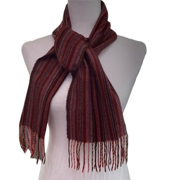 Fall Neck Stripe Fringe Scarf Multicolor Soft Cozy Warm Colorful Jeweled Tones - Picture 1 of 8